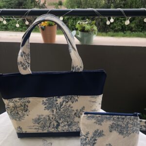 Sac à main cuir et toile de Jouy